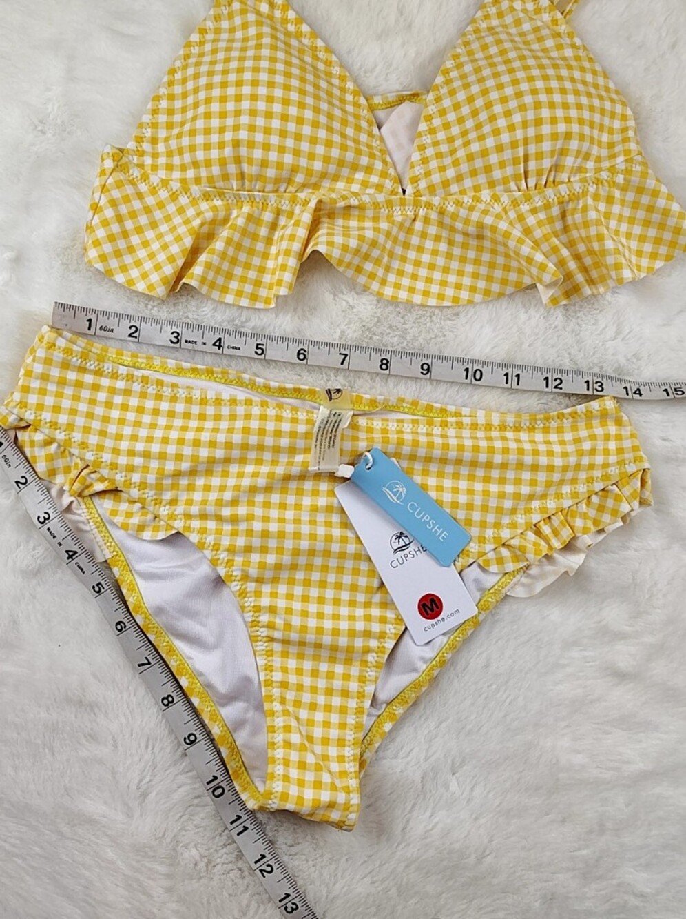 Cupshe Yellow Gingham Ruffle Bikini Size Medium, New With Tags - Picture 4 of 16